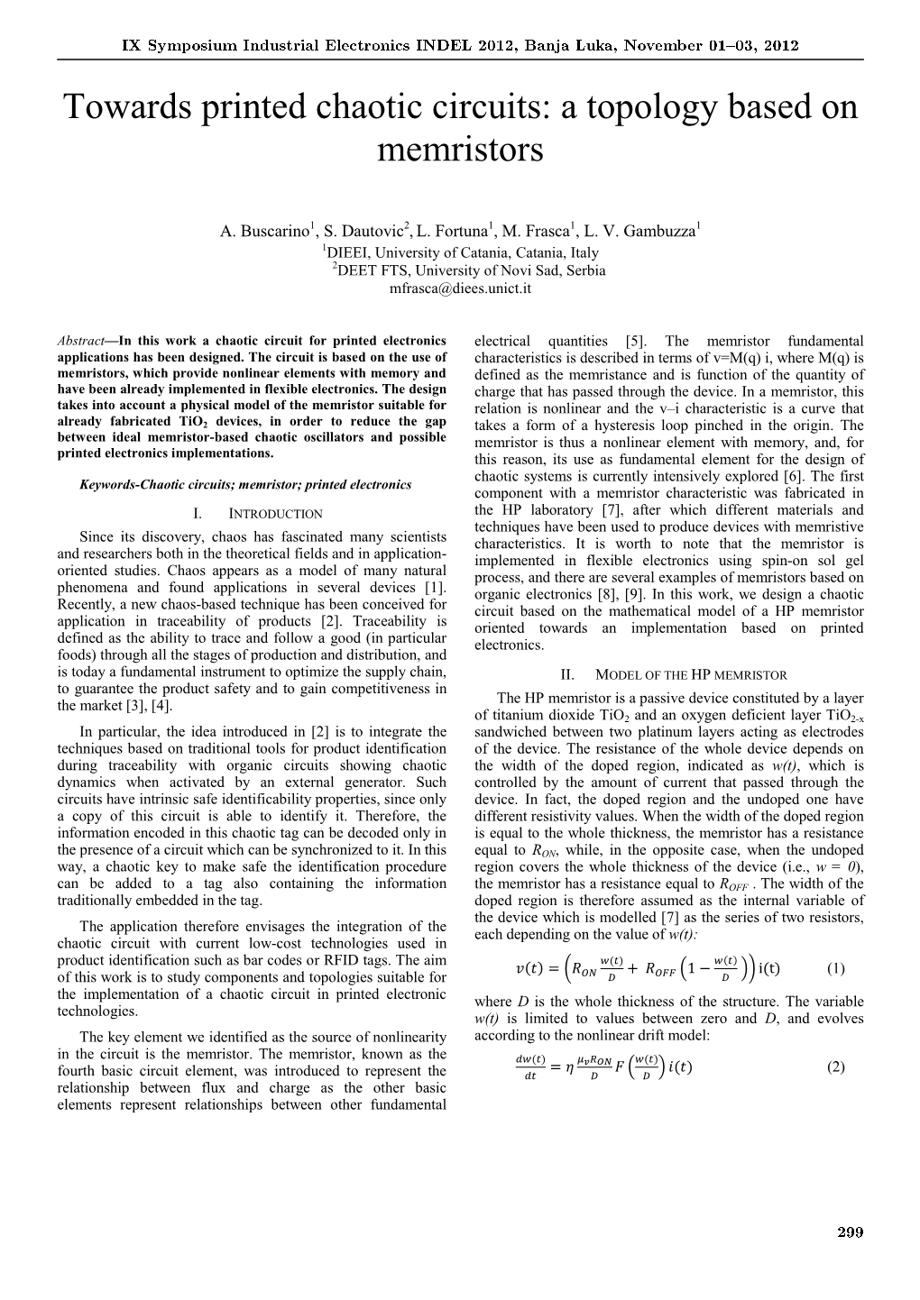 Towards Printed Chaotic Circuits: a Topology Based on Memristors