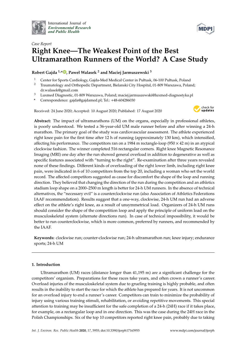 Right Knee—The Weakest Point of the Best Ultramarathon Runners of the World? a Case Study