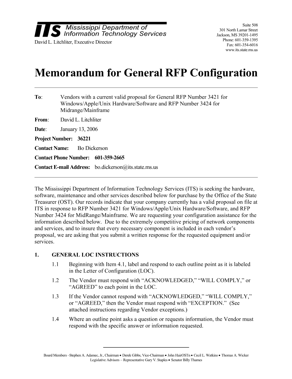 Memorandum for General RFP Configuration s7