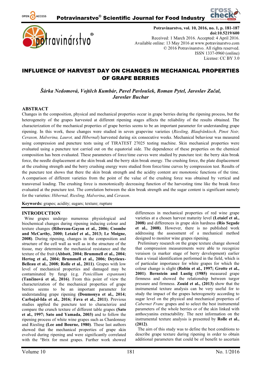 Potravinarstvo® Scientific Journal for Food Industry Volume 10 181 No. 1