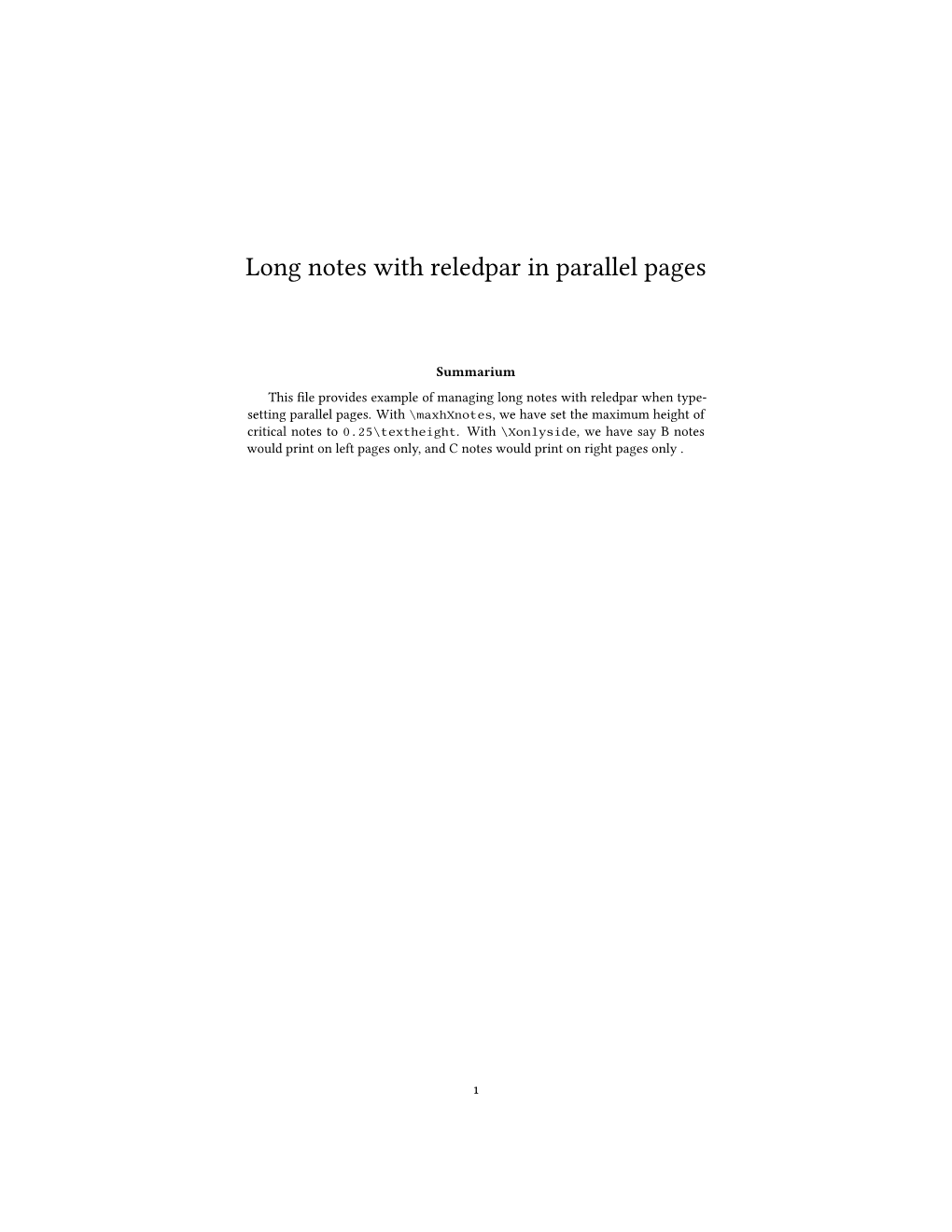 Long Notes with Reledpar in Parallel Pages