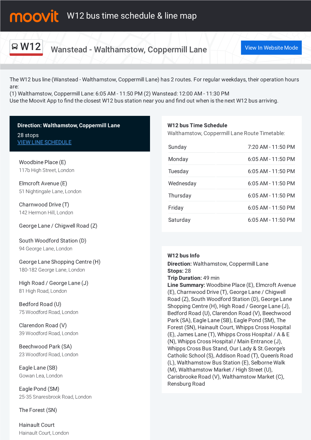 W12 Bus Time Schedule & Line Route