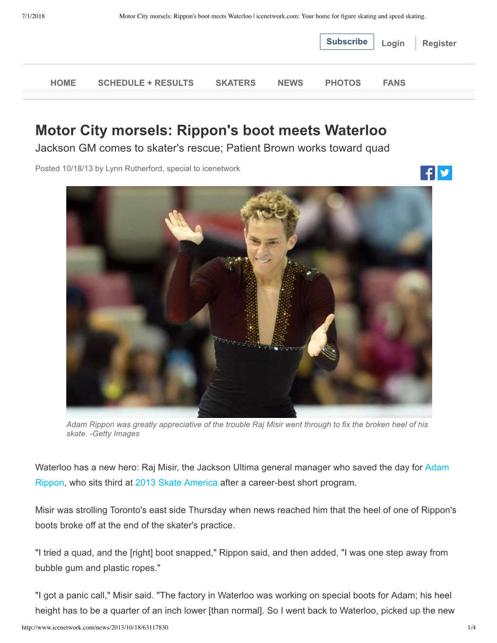 Motor City Morsels: Rippon's Boot Meets Waterloo | Icenetwork.Com: Your Home for ﬁgure Skating and Speed Skating