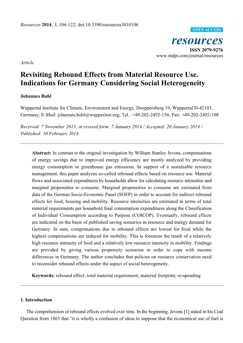 Revisiting Rebound Effects from Material Resource Use. Indications for Germany Considering Social Heterogeneity