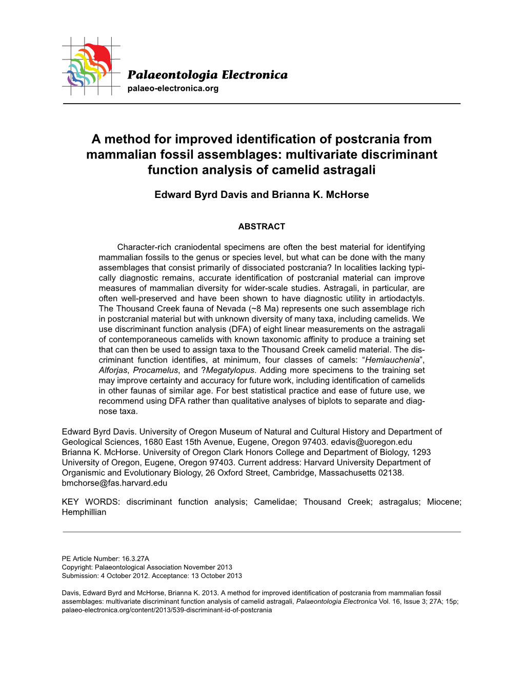 Multivariate Discriminant Function Analysis of Camelid Astragali