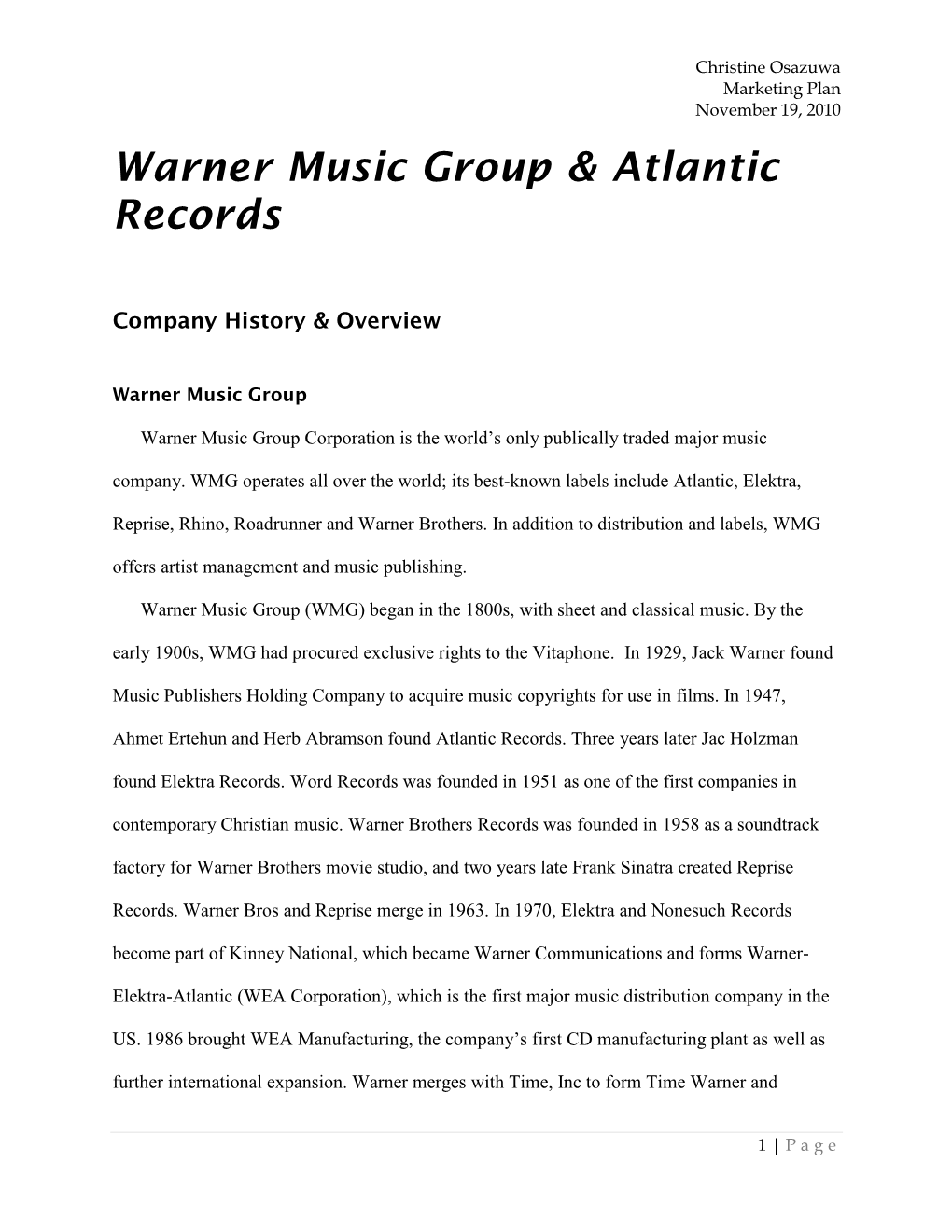 Warner Music Group & Atlantic Records