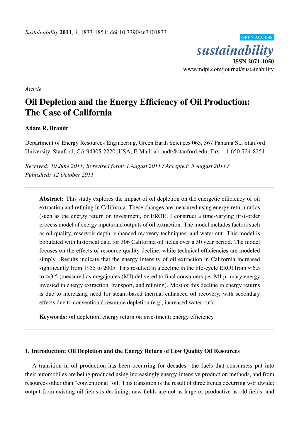 Oil Depletion and the Energy Efficiency of Oil Production