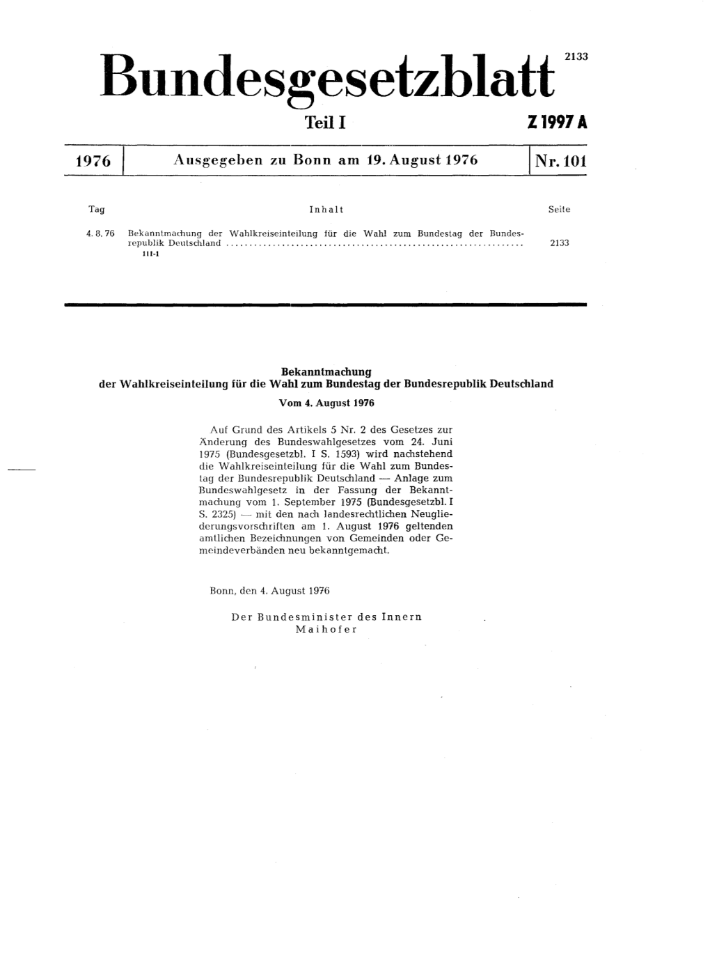 Bundesgesetzblatt 2133 Teil I Z 1997 A