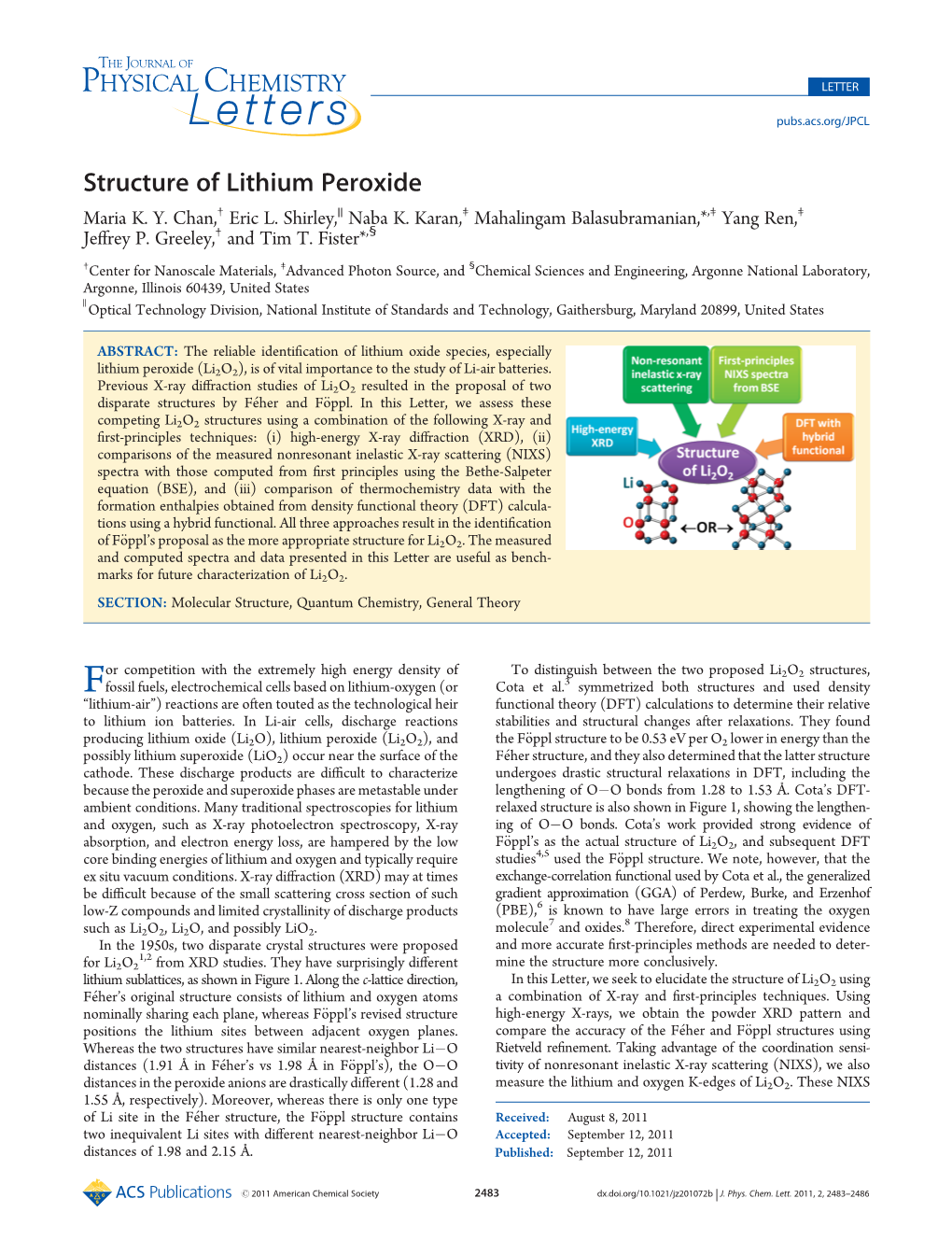 Structure of Lithium Peroxide † || ‡ ,‡ ‡ Maria K