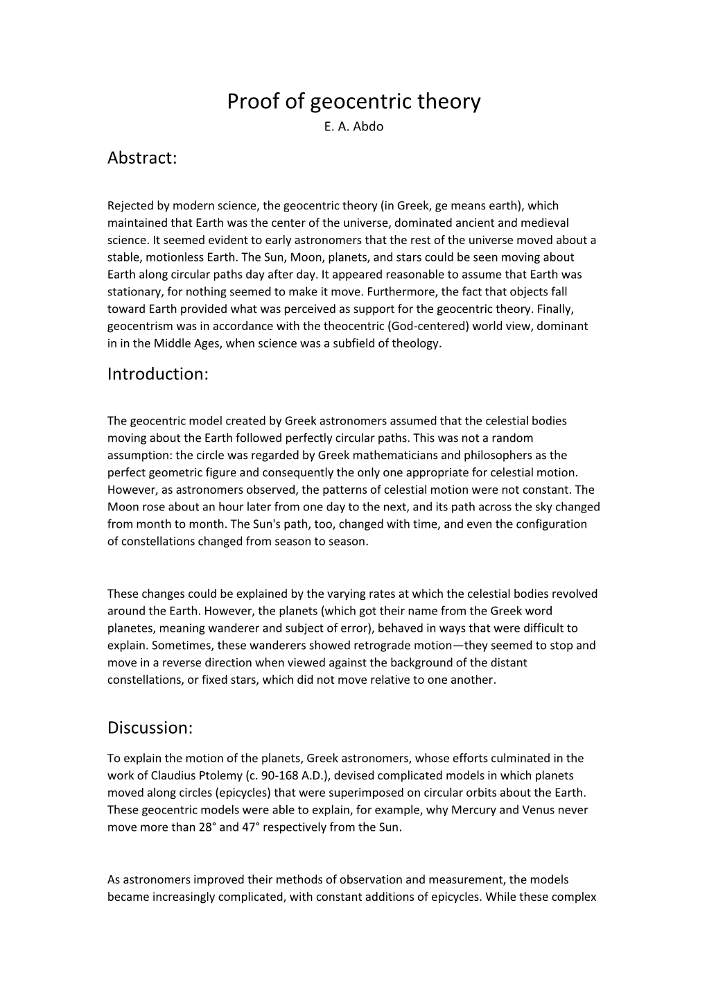 Proof of Geocentric Theory E