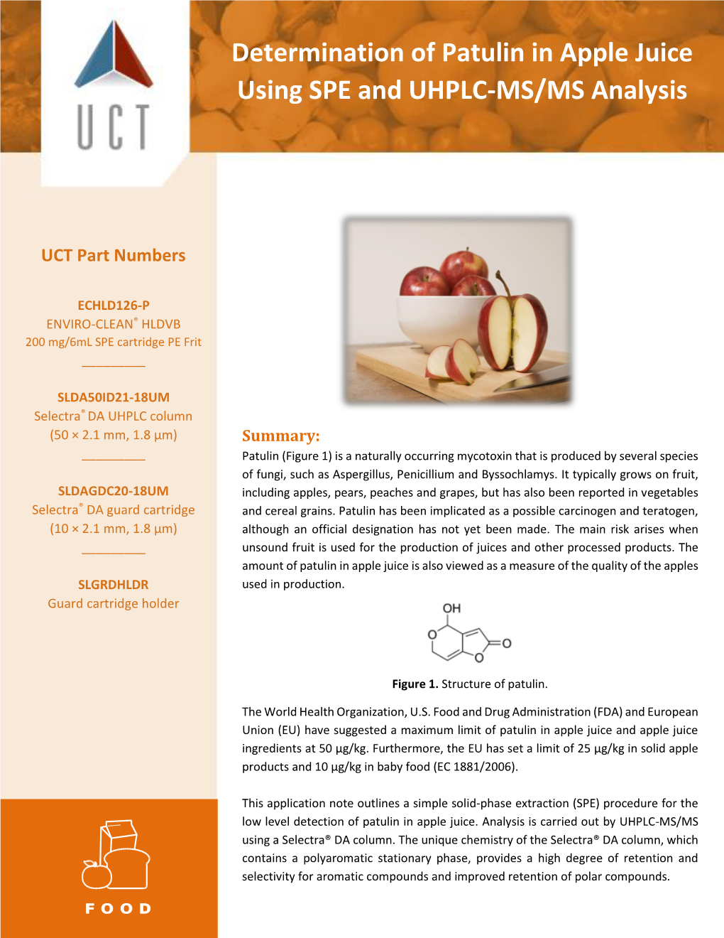 Determination of Patulin in Apple Juice Using SPE and UHPLC-MS