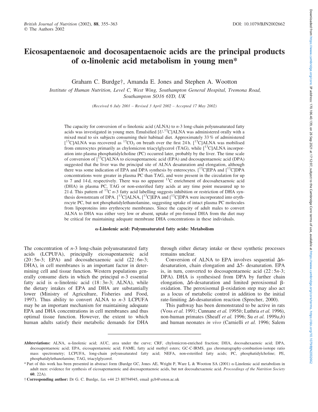 Eicosapentaenoic and Docosapentaenoic Acids Are the Principal Products of A-Linolenic Acid Metabolism in Young Men*