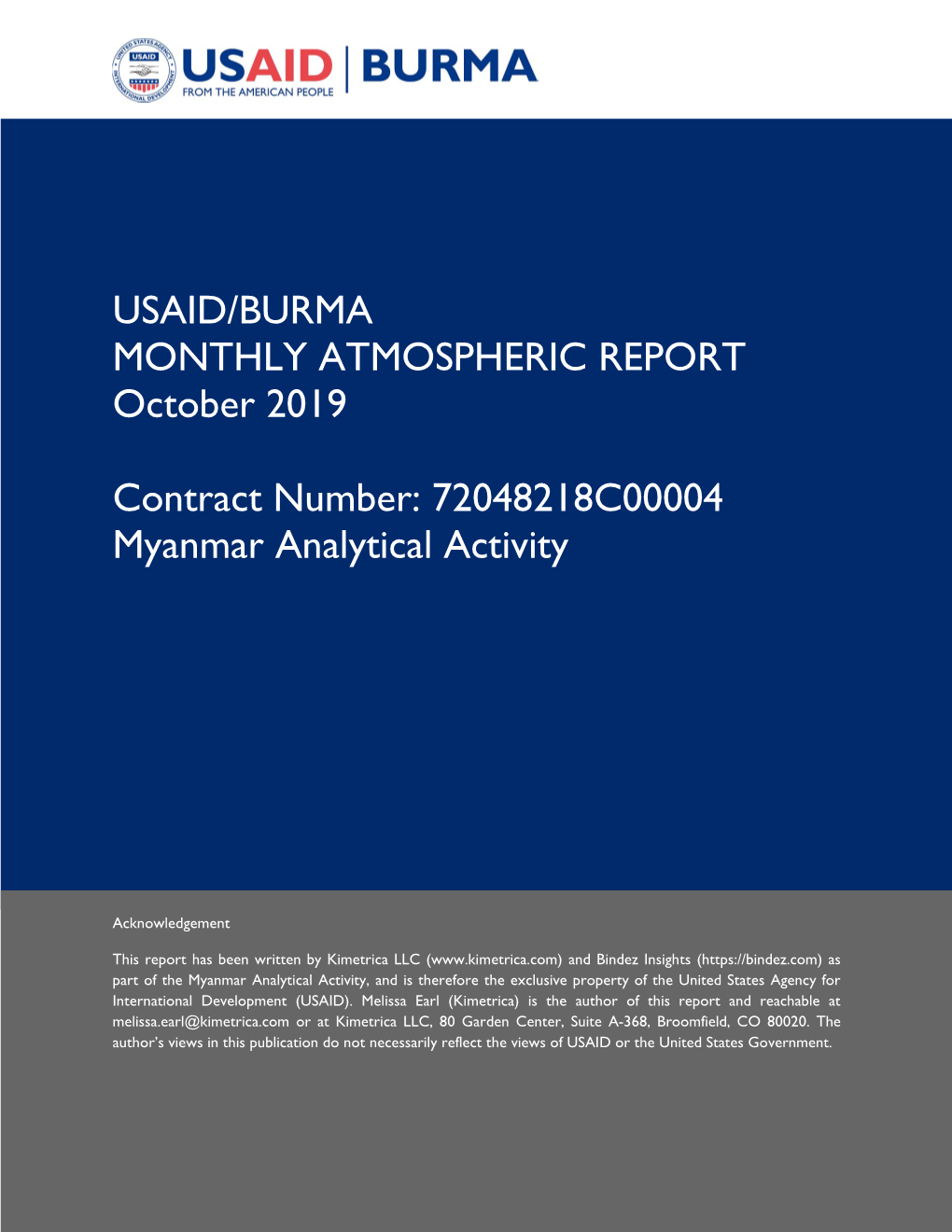 USAID/BURMA MONTHLY ATMOSPHERIC REPORT October 2019