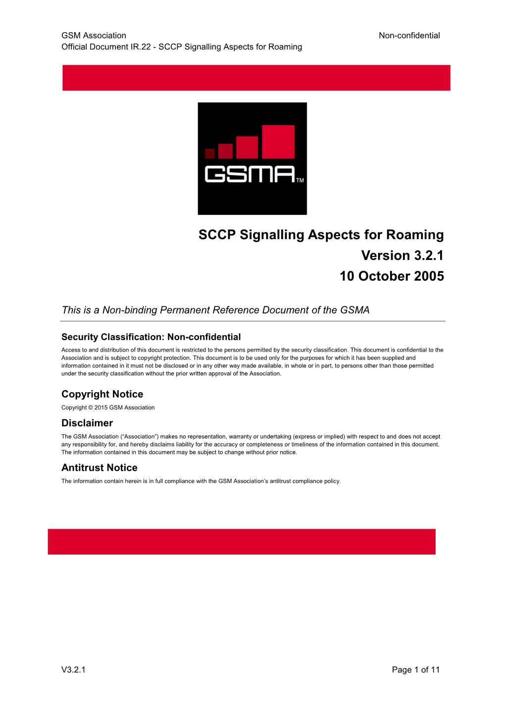 SCCP Signalling Aspects for Roaming Version 3.2.1 10 October 2005