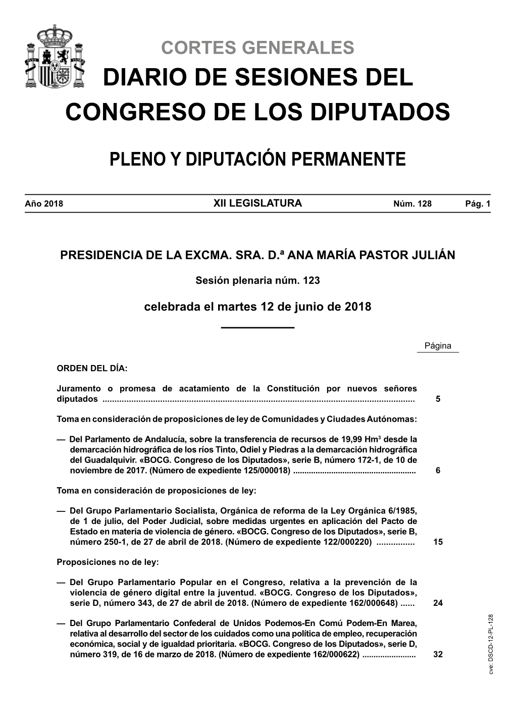 Diario De Sesiones Del Congreso De Los Diputados Pleno Y Diputación Permanente