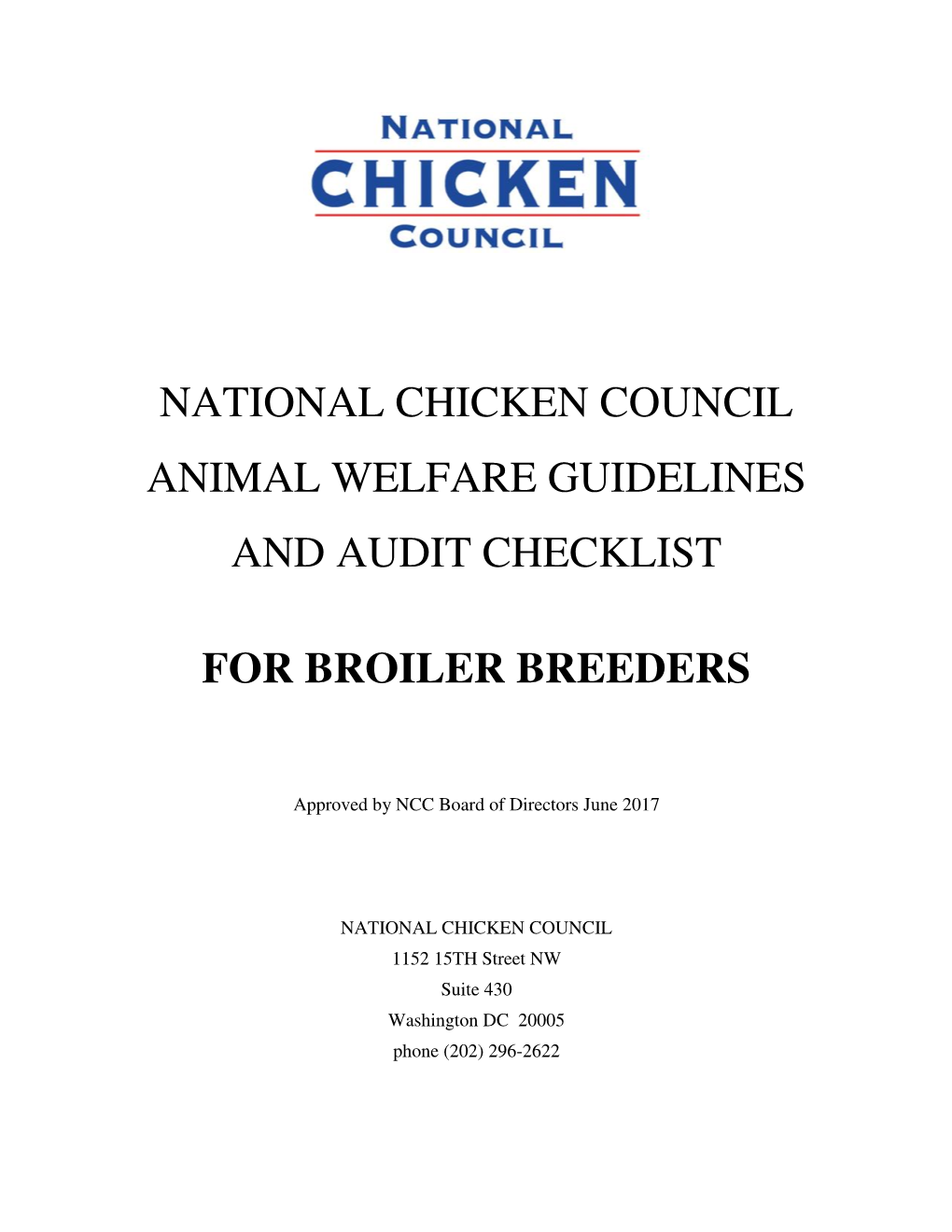 National Chicken Council's Broiler Breeder Welfare Guidelines