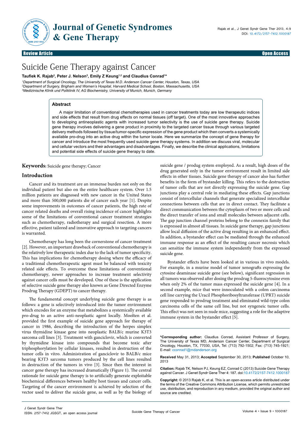 Suicide Gene Therapy Against Cancer Taufiek K