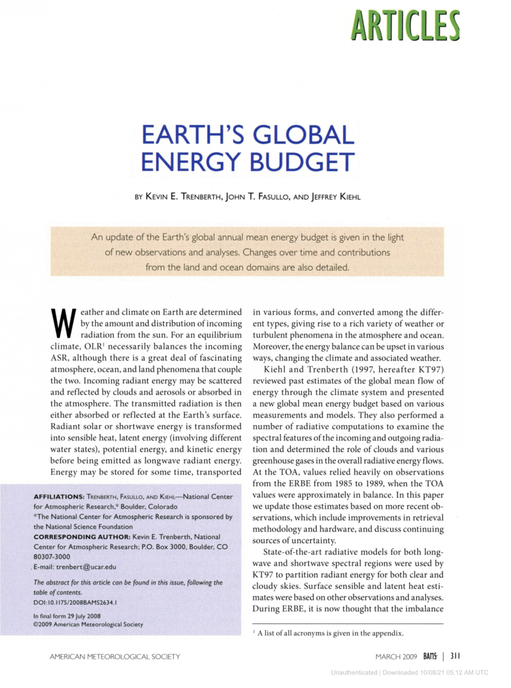 Earth's Global Energy Budget