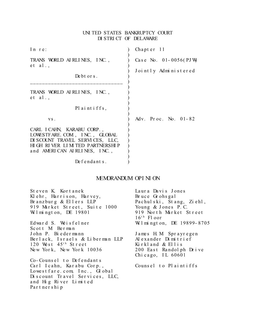 Trans World Airlines, Inc., Et Al. V. Carl Ichan