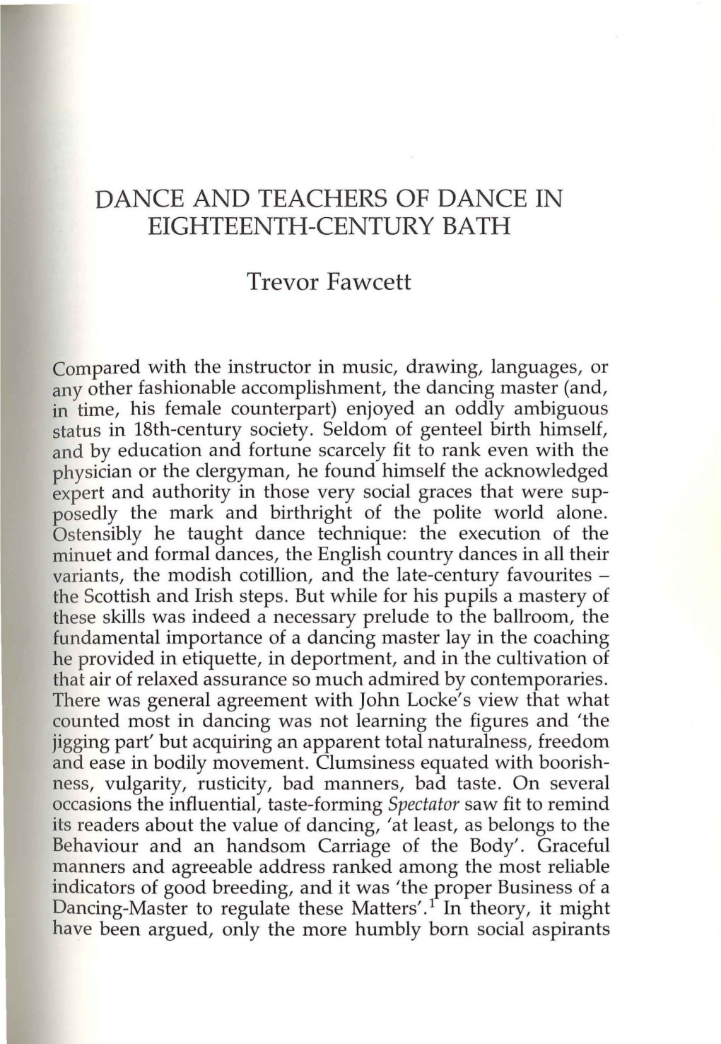 Dance and Teachers of Dance in Eighteenth-Century Bath