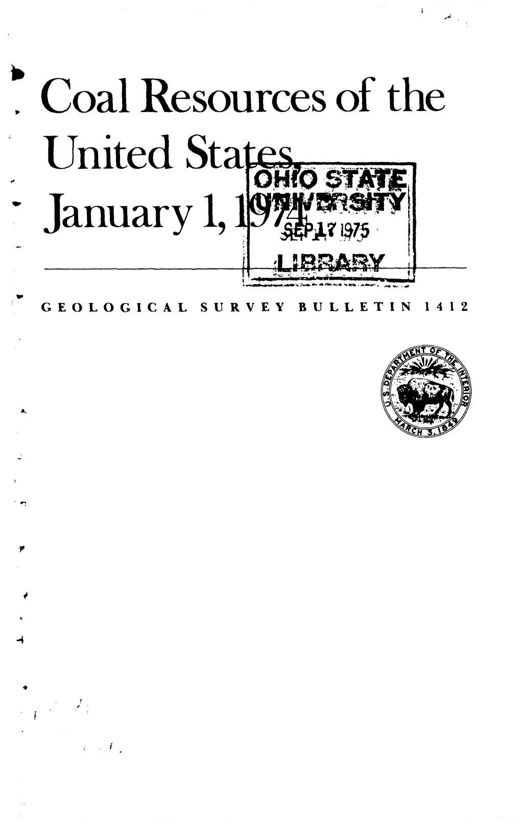 Coal Resources of the United States, January 1, 1974