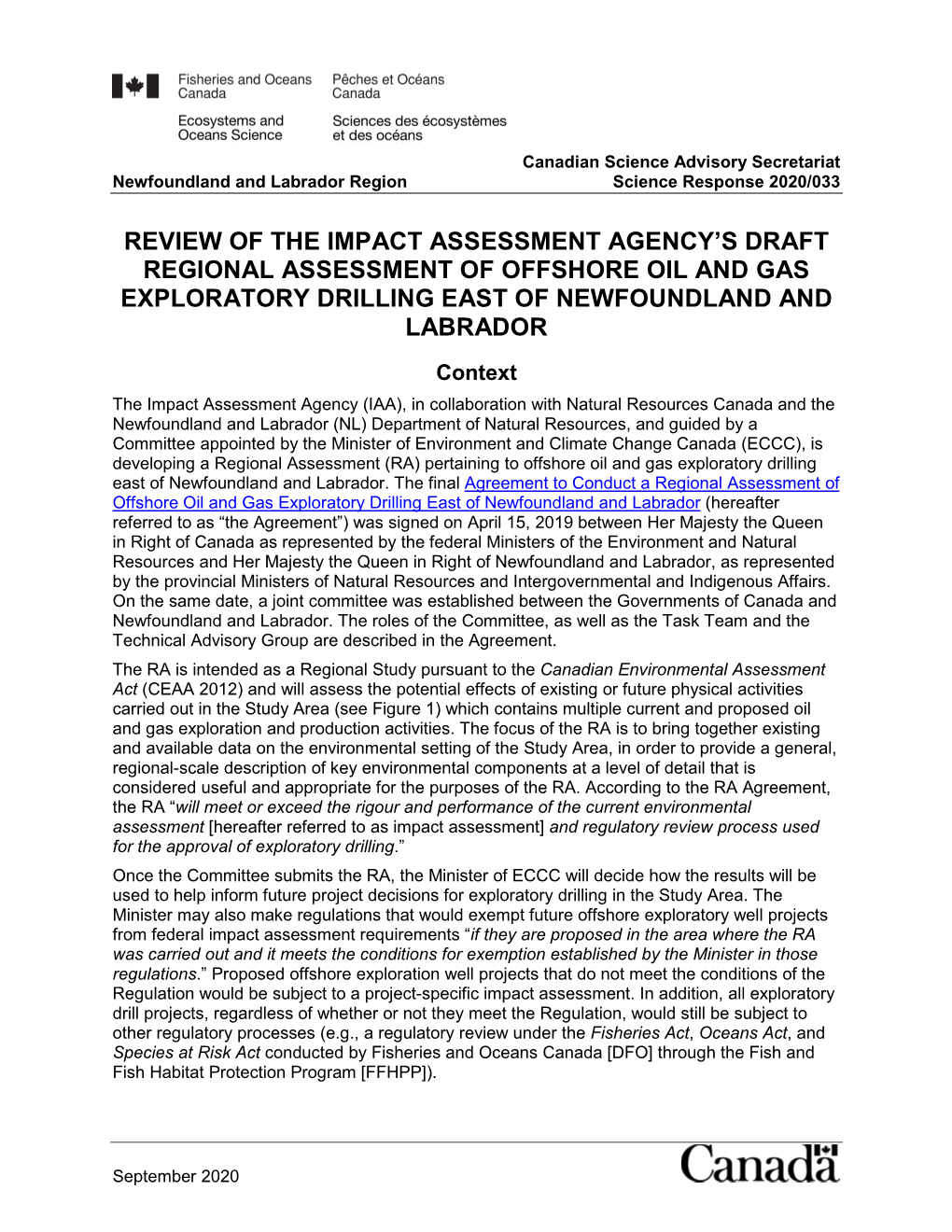 Review of the Impact Assessment Agency's Draft Regional