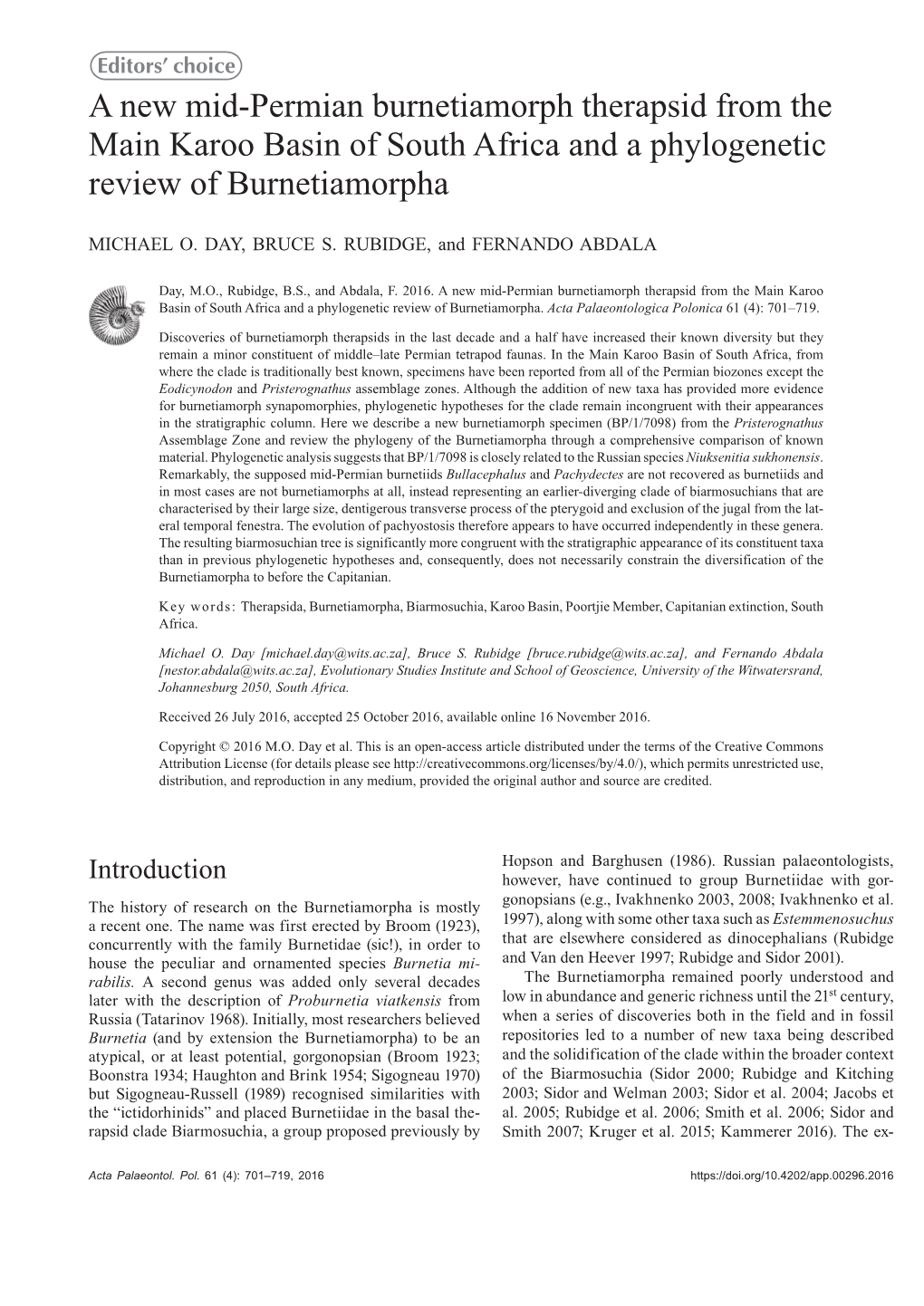 A New Mid-Permian Burnetiamorph Therapsid from the Main Karoo Basin of South Africa and a Phylogenetic Review of Burnetiamorpha