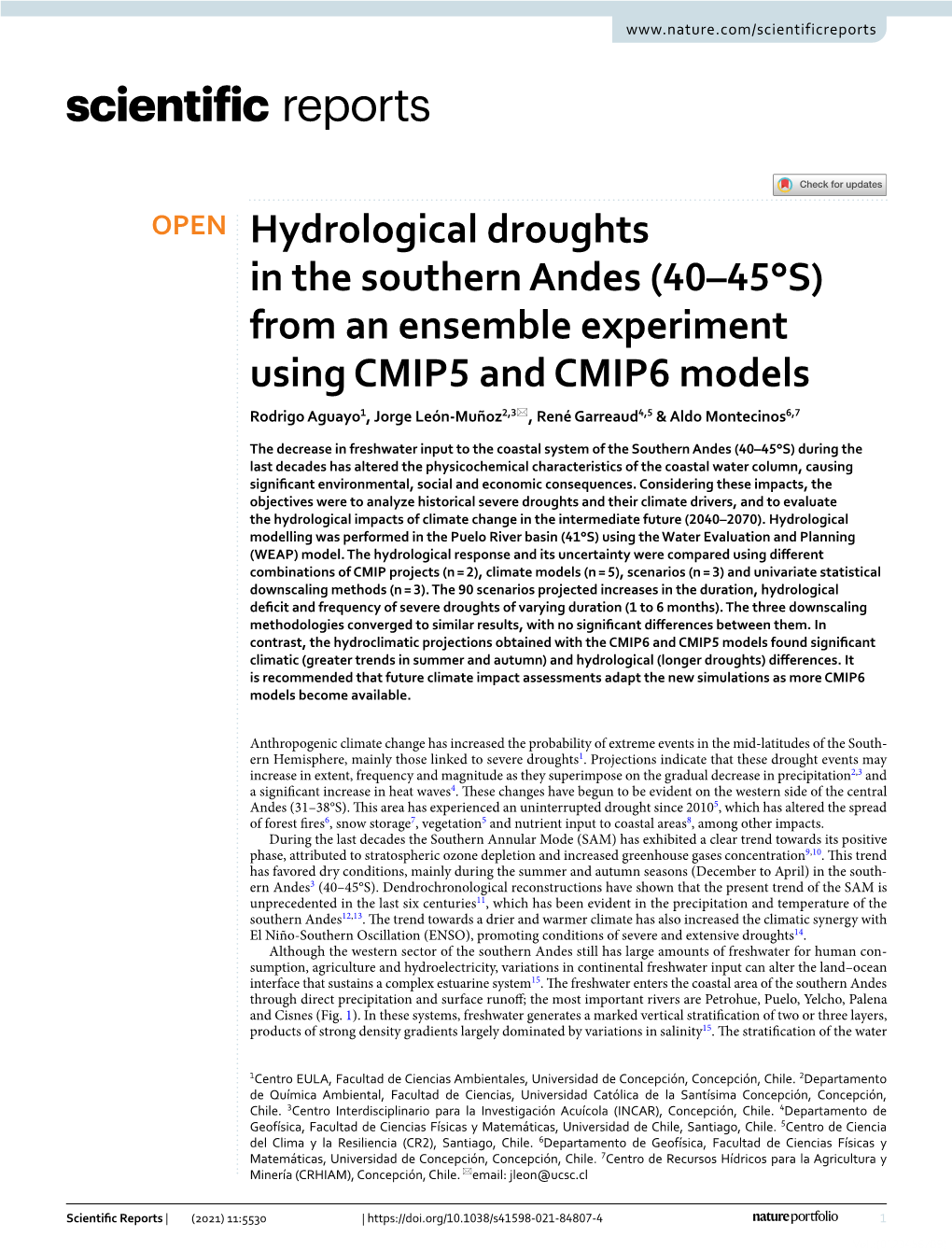 Hydrological Droughts in the Southern Andes (40–45°S)