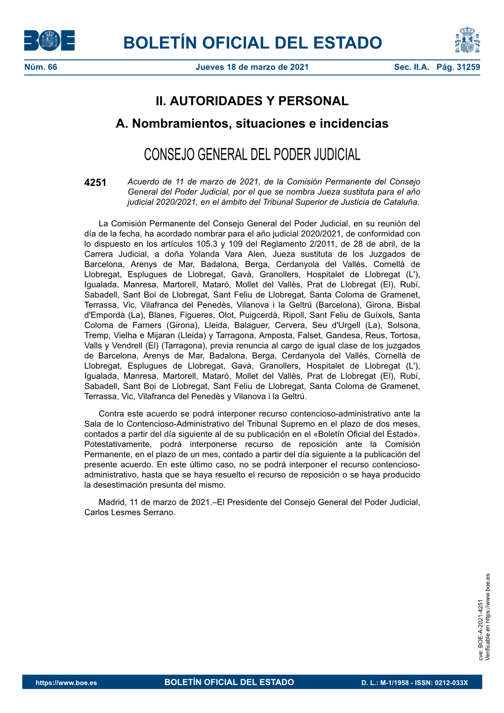 Disposición 4251 Del BOE Núm. 66 De 2021