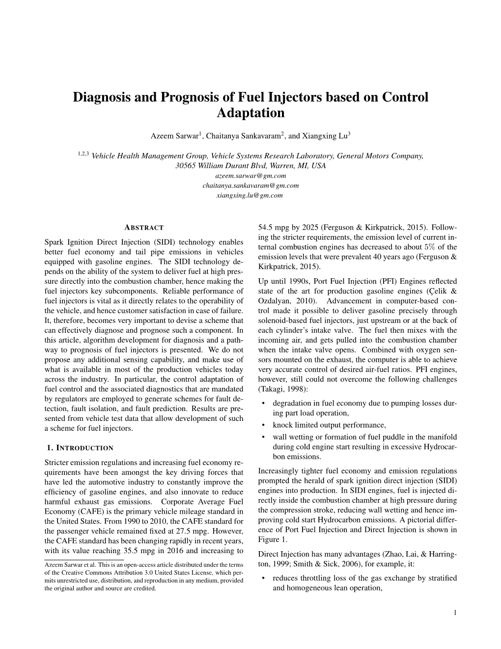 Diagnosis and Prognosis of Fuel Injectors Based on Control Adaptation