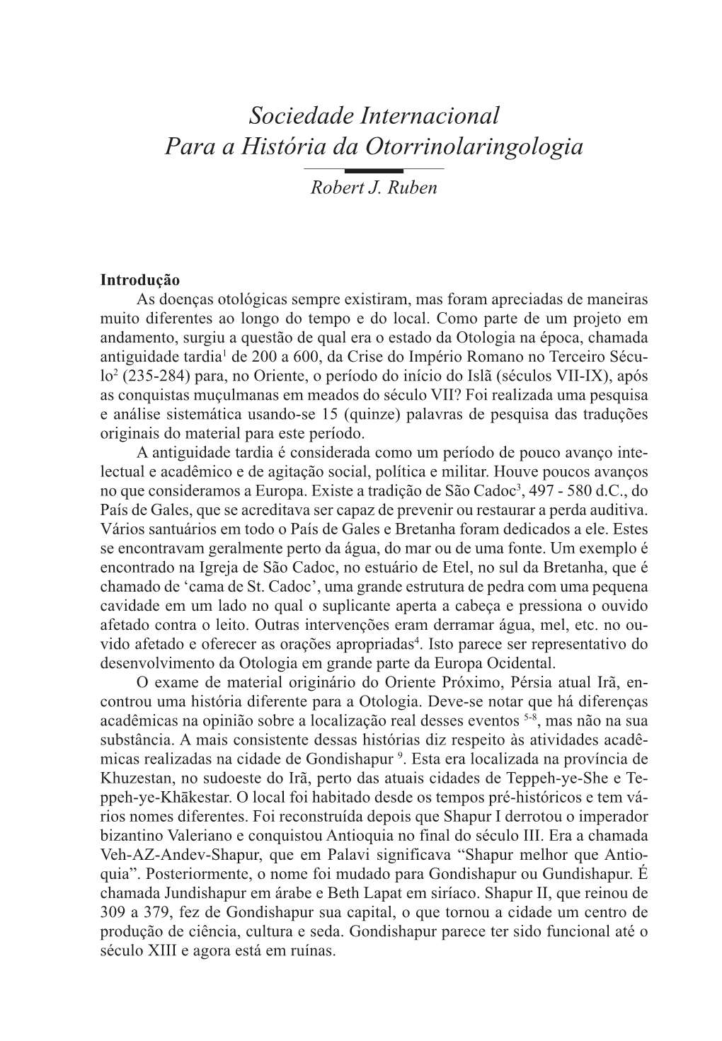 Sociedade Internacional Para a História Da Otorrinolaringologia Robert J