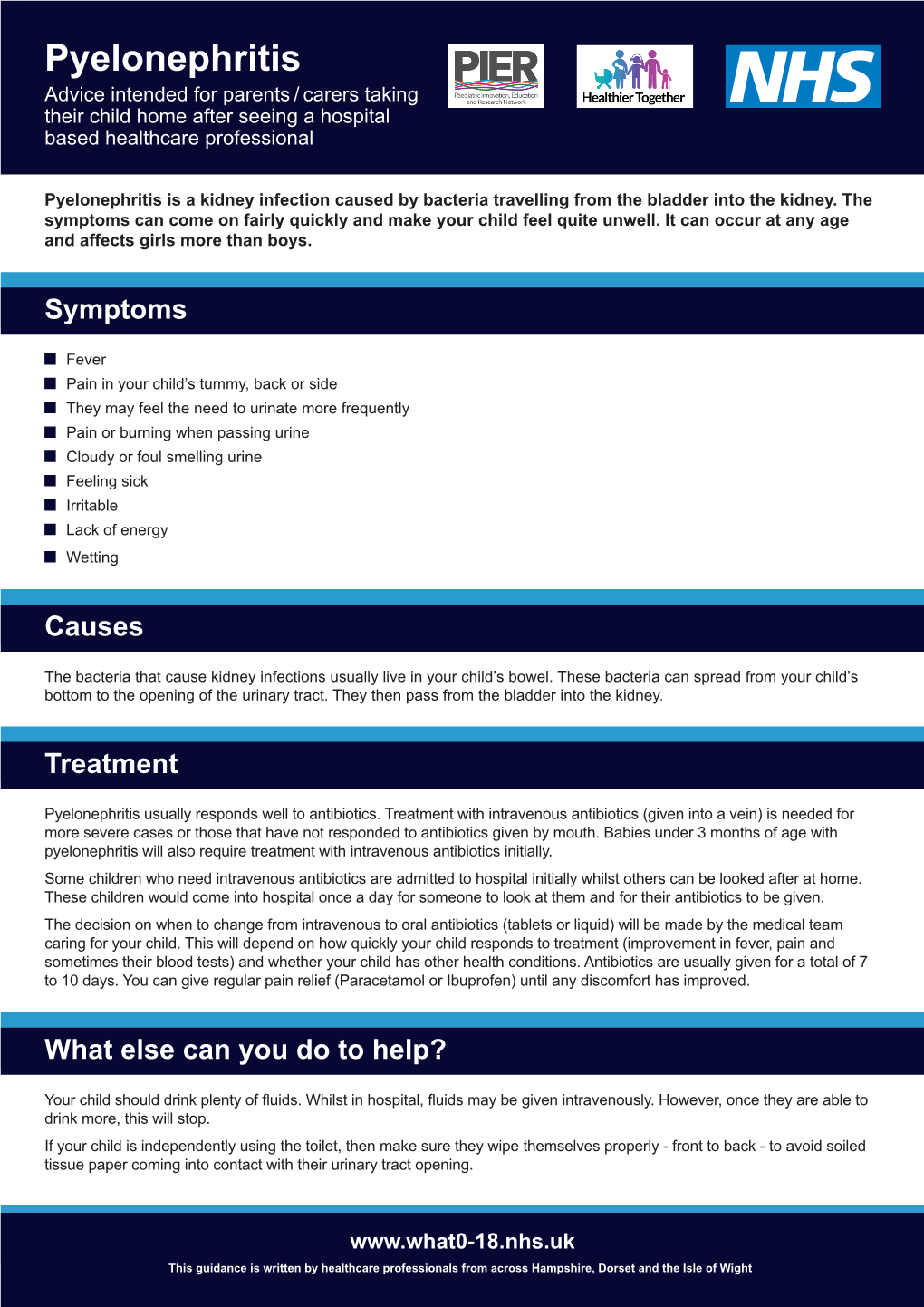 Pyelonephritis Advice Intended for Parents / Carers Taking Their Child Home After Seeing a Hospital Based Healthcare Professional