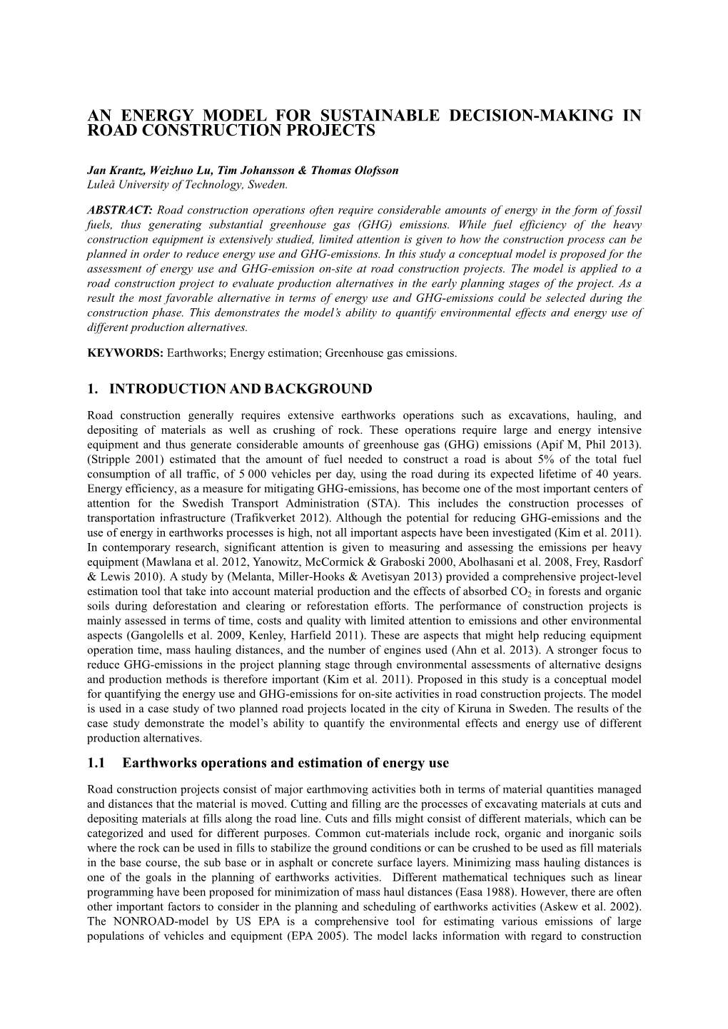 An Energy Model for Sustainable Decision-Making in Road Construction Projects