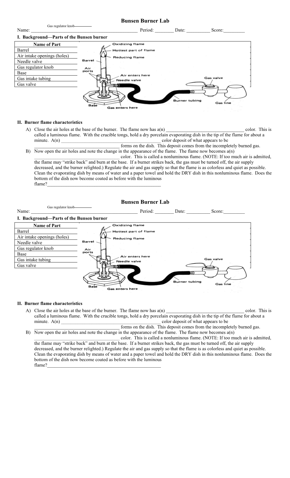 Bunsen Burner Lab Bunsen Burner