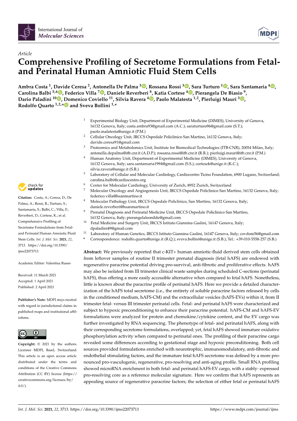 And Perinatal Human Amniotic Fluid Stem Cells