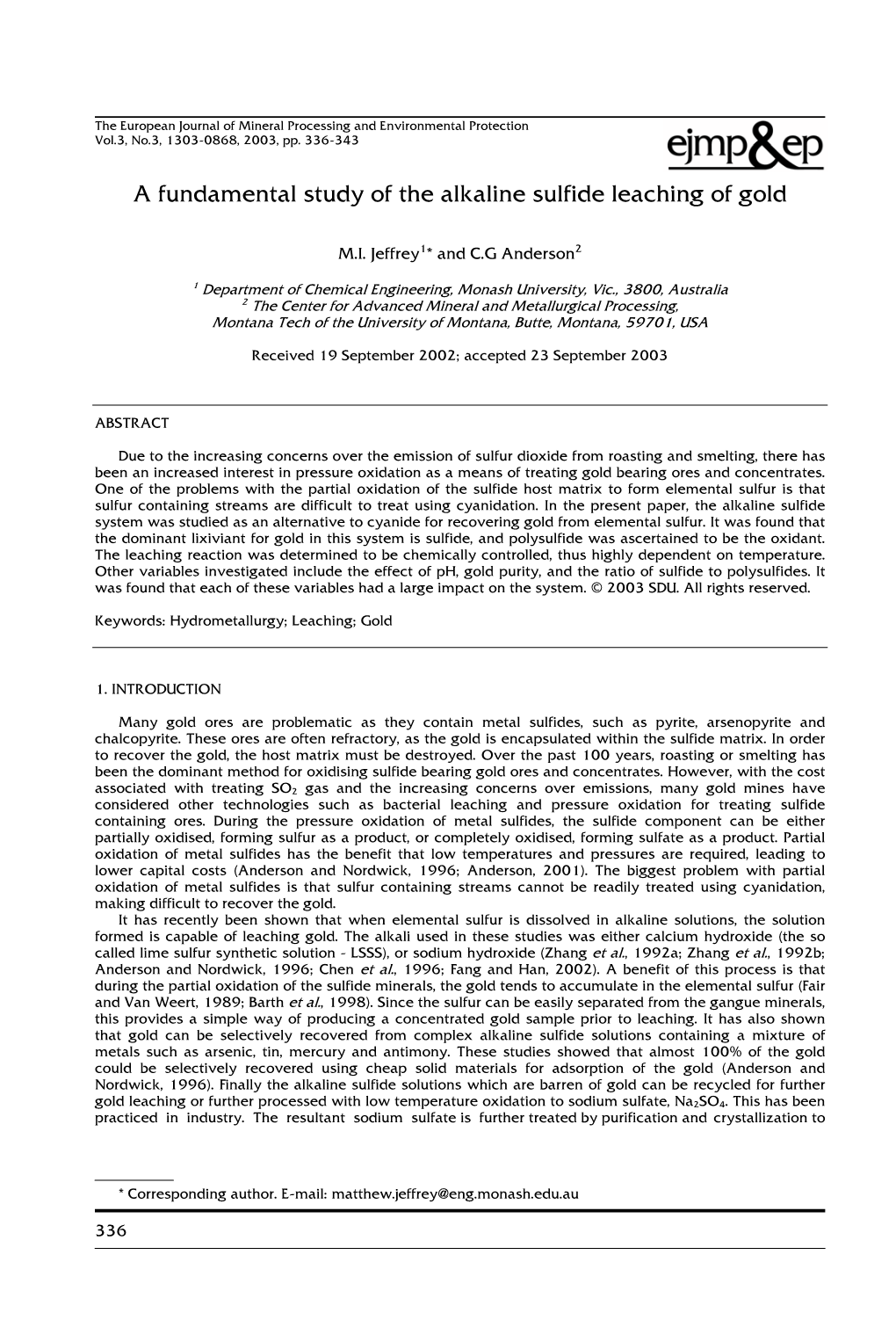 A Fundamental Study of the Alkaline Sulfide Leaching of Gold