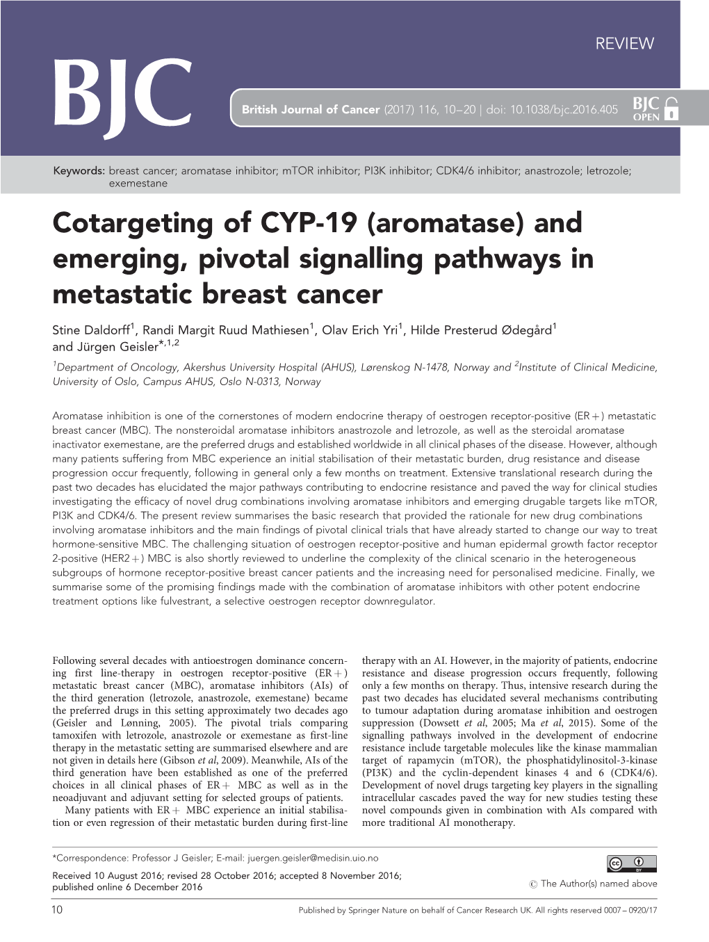 And Emerging, Pivotal Signalling Pathways in Metastatic Breast Cancer