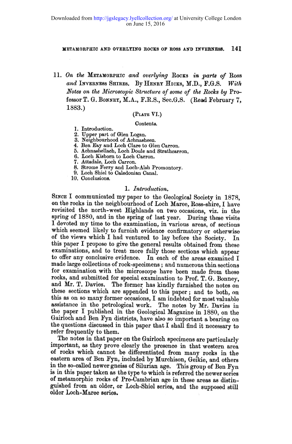 Notes on the Microscoloic Structure of Some of the Rocks by Pro- 1. Introduction