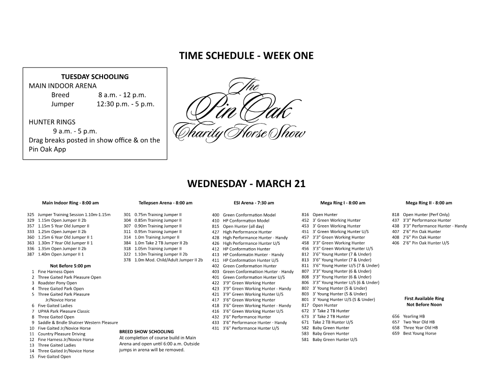 Time Schedule - Week One