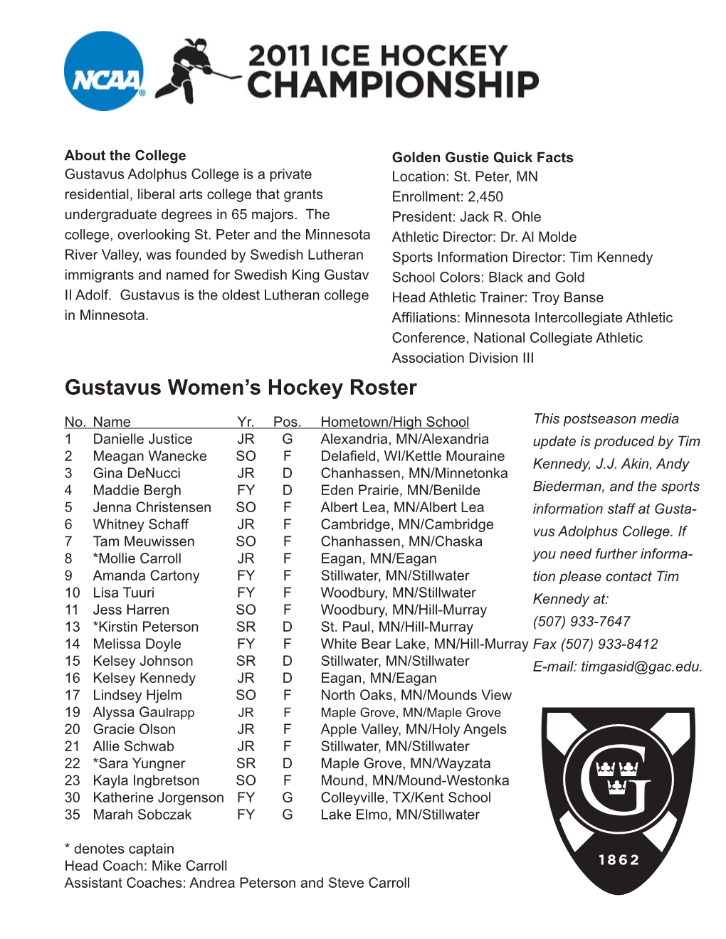Gustavus Women's Hockey Roster