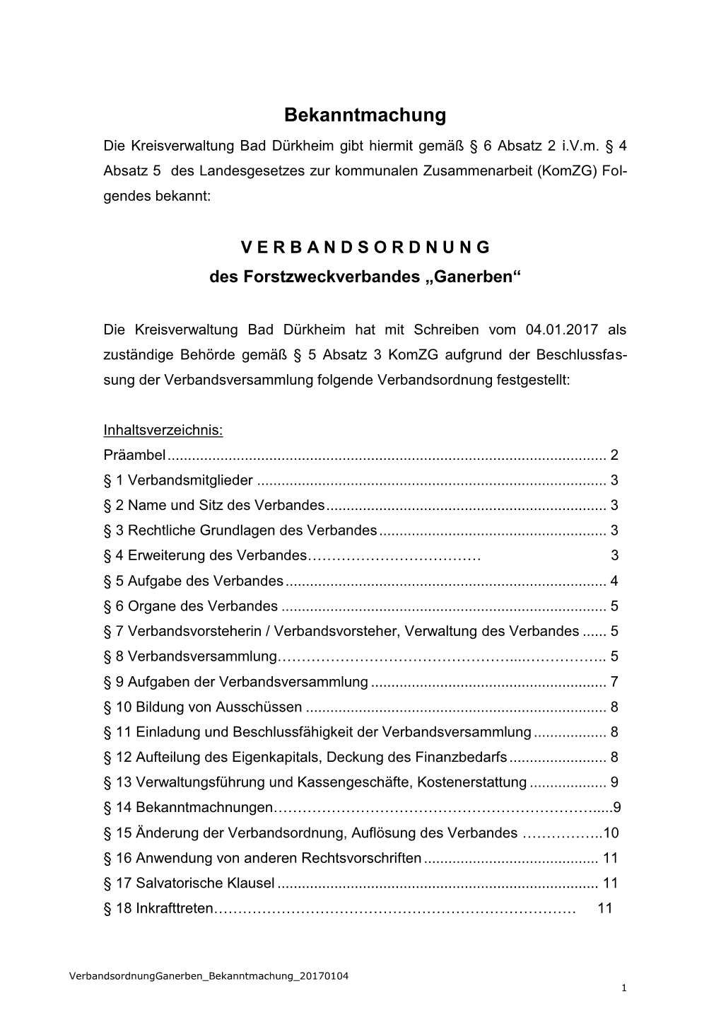 Verbandsordnung Festgestellt