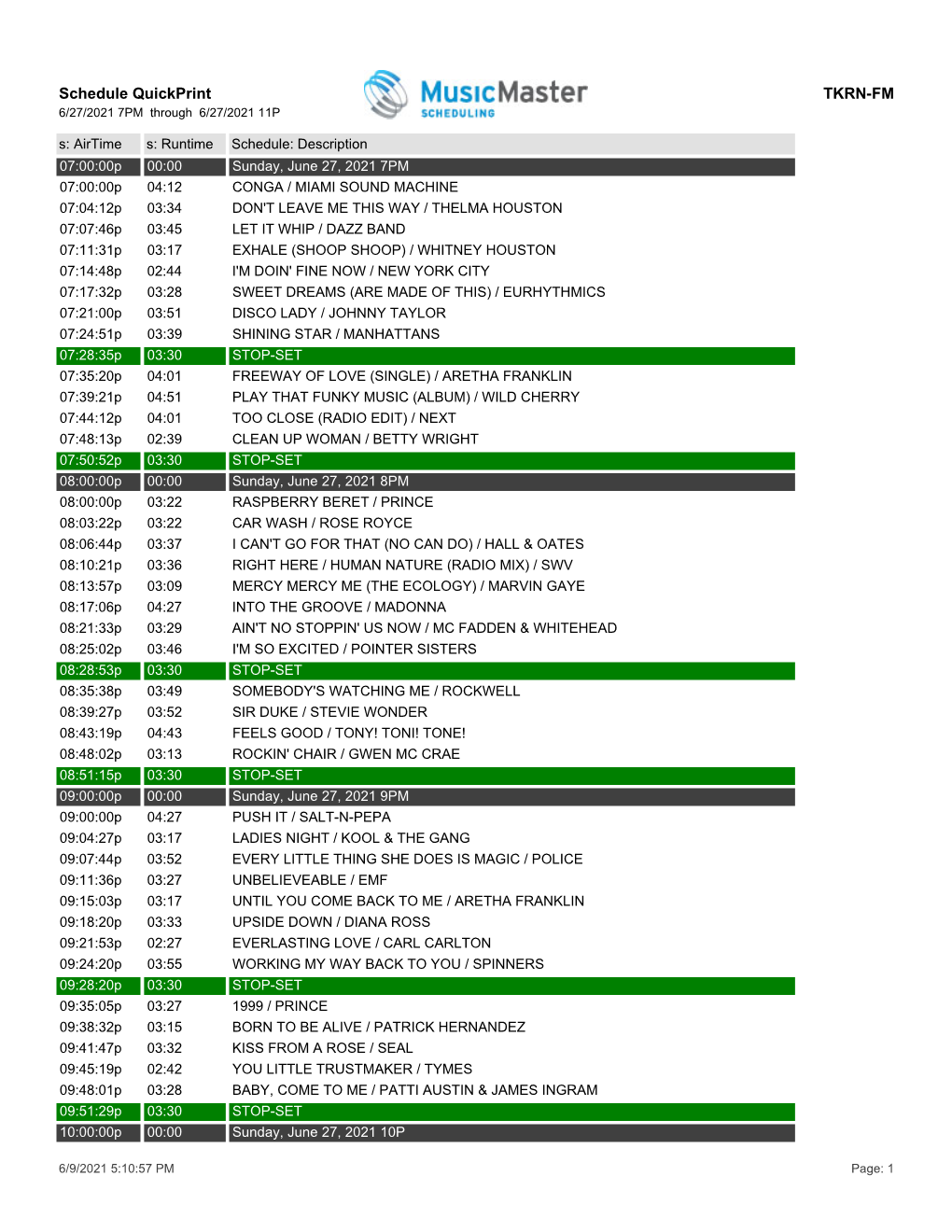 Schedule Quickprint TKRN-FM