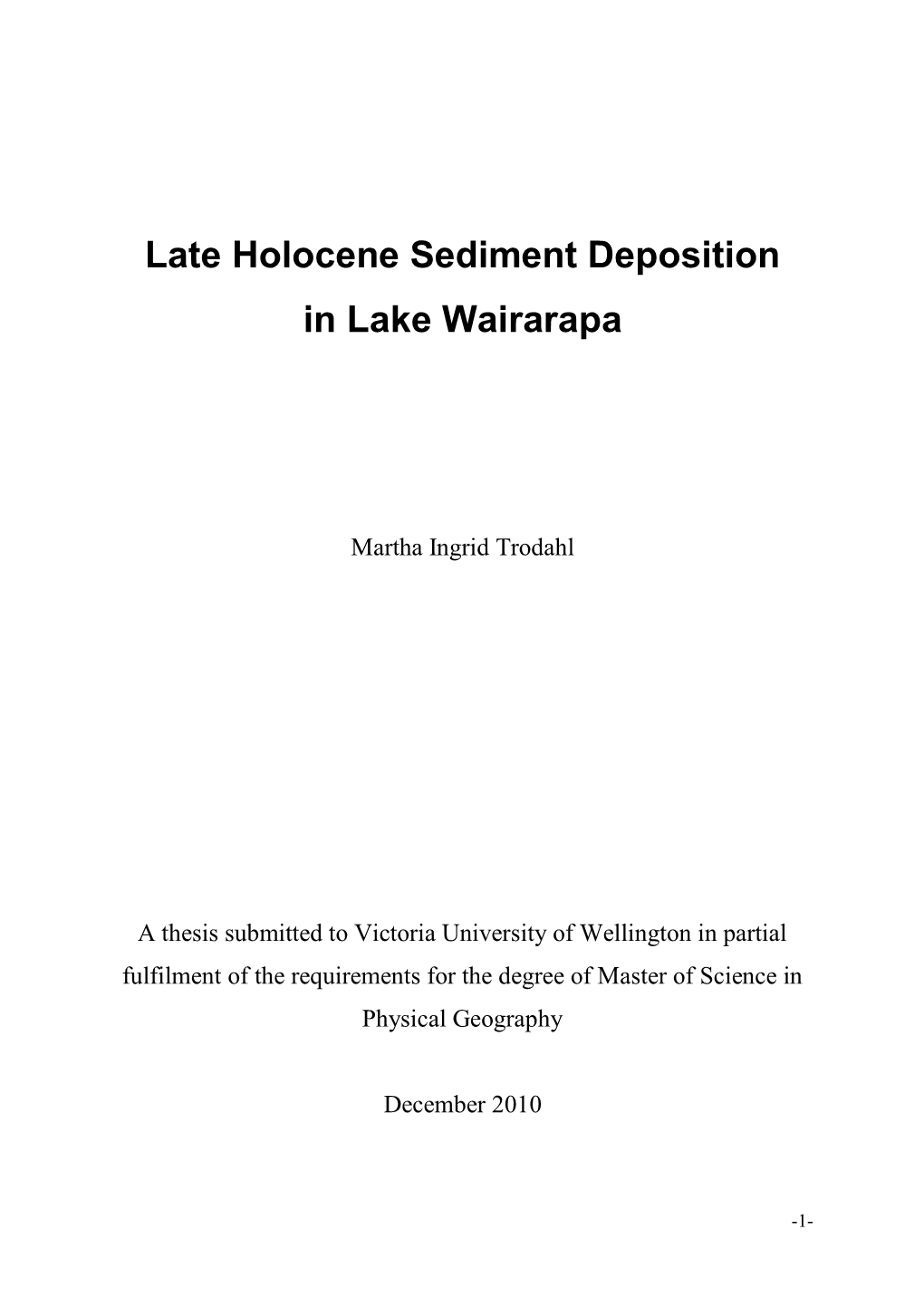 Late Holocene Sediment Deposition in Lake Wairarapa
