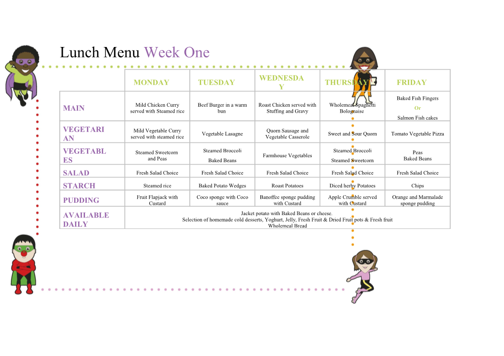 Lunch Menu Week Two