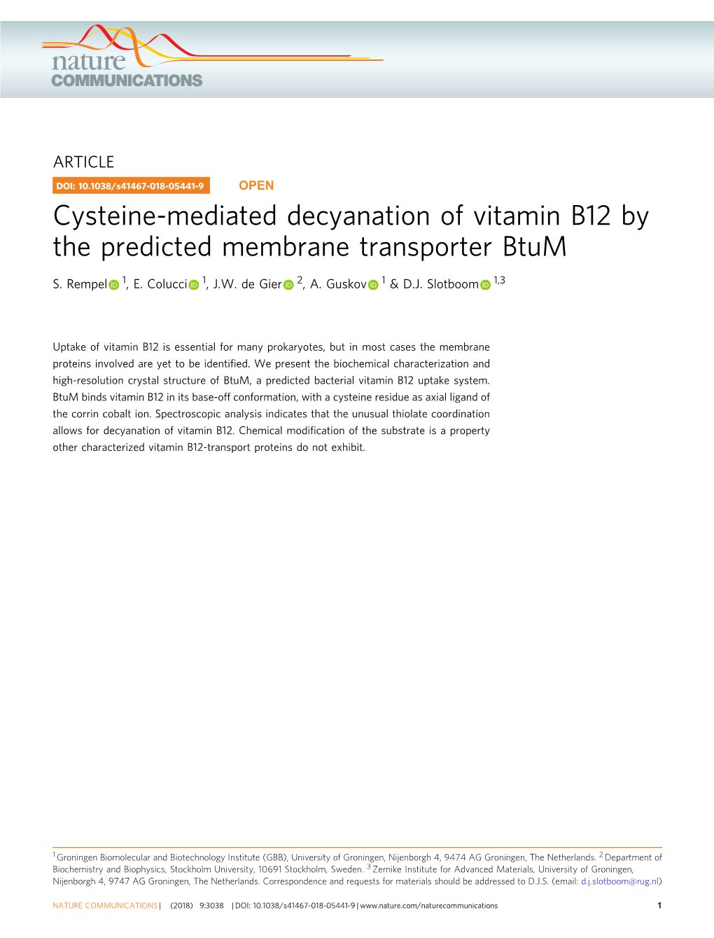 Cysteine-Mediated Decyanation of Vitamin B12 by the Predicted Membrane Transporter Btum