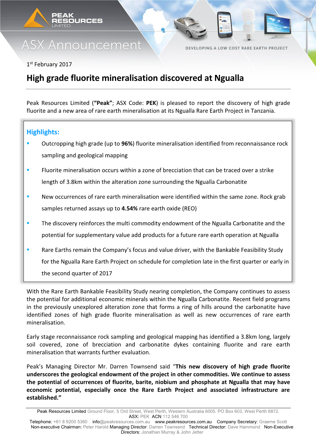High Grade Fluorite Mineralisation Discovered at Ngualla