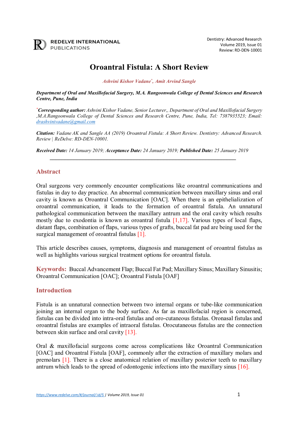 Oroantral Fistula: a Short Review