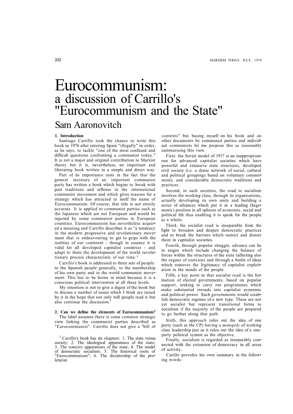 Eurocommunism: a Discussion of Carrillo's 