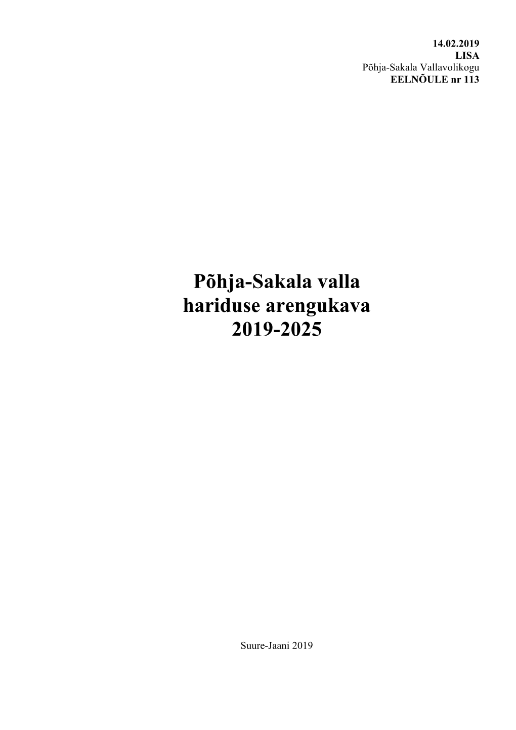 Põhja-Sakala Valla Hariduse Arengukava 2019-2025