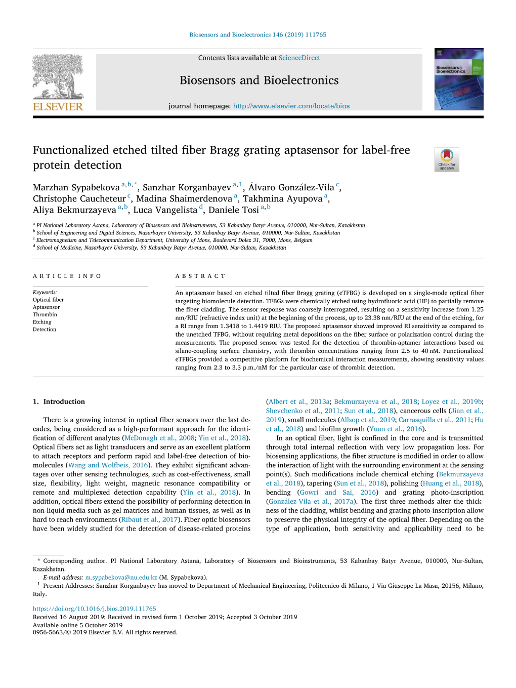 Functionalized Etched Tilted Fiber Bragg Grating Aptasensor for Label-Free Protein Detection